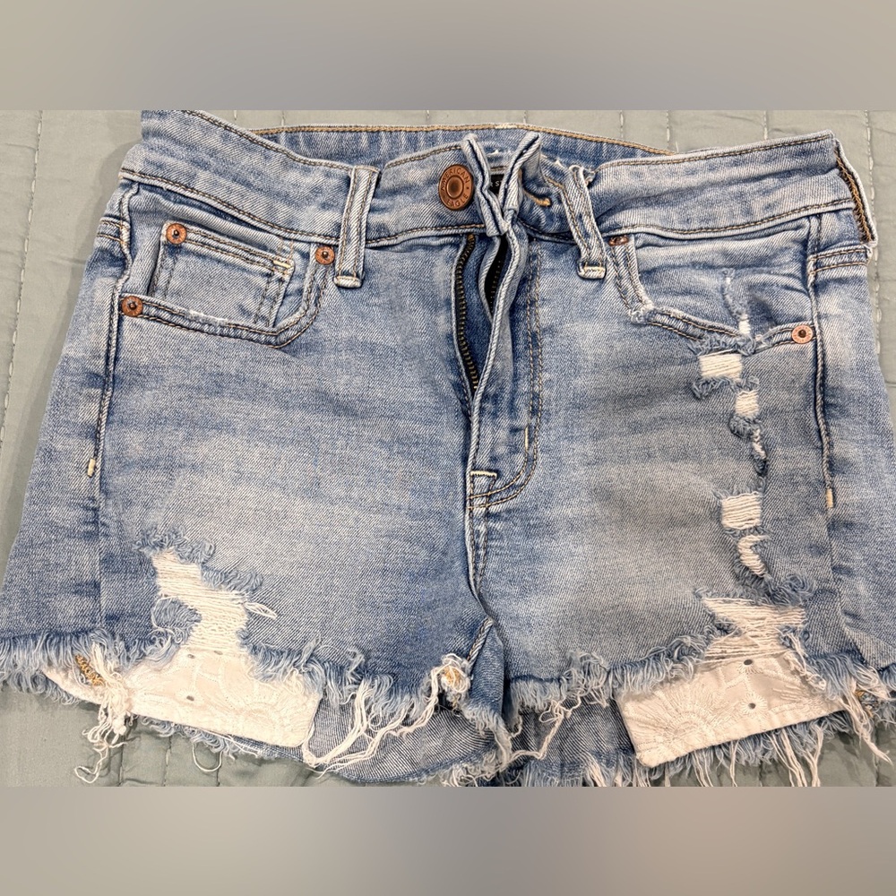 American Eagle Outfitters Blue Distressed Jean Shorts